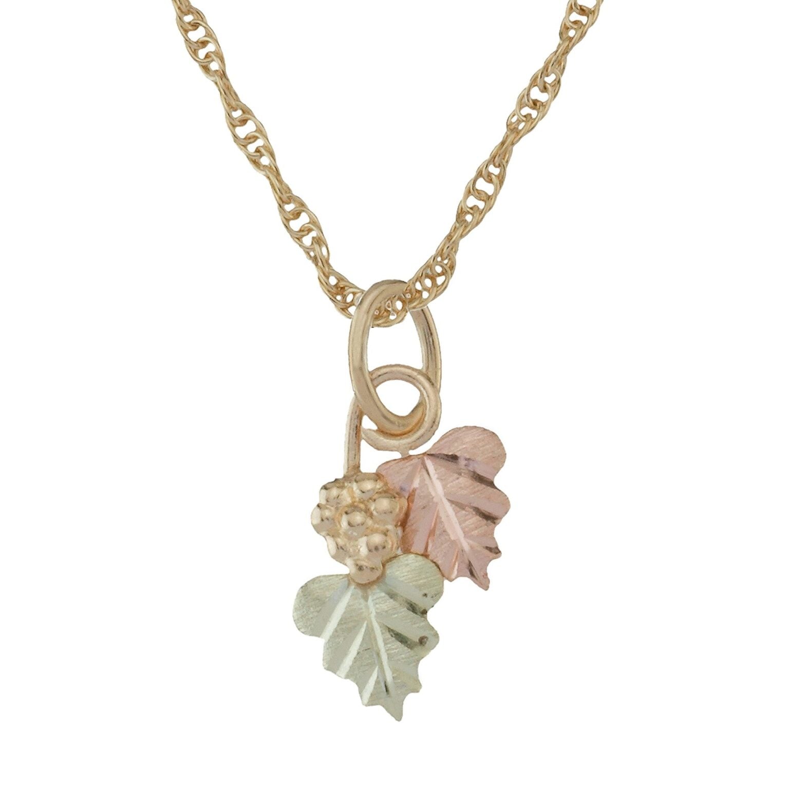 Black Hills Gold Grapes & Vines Pendant - Classic Tri-color Leaf Design