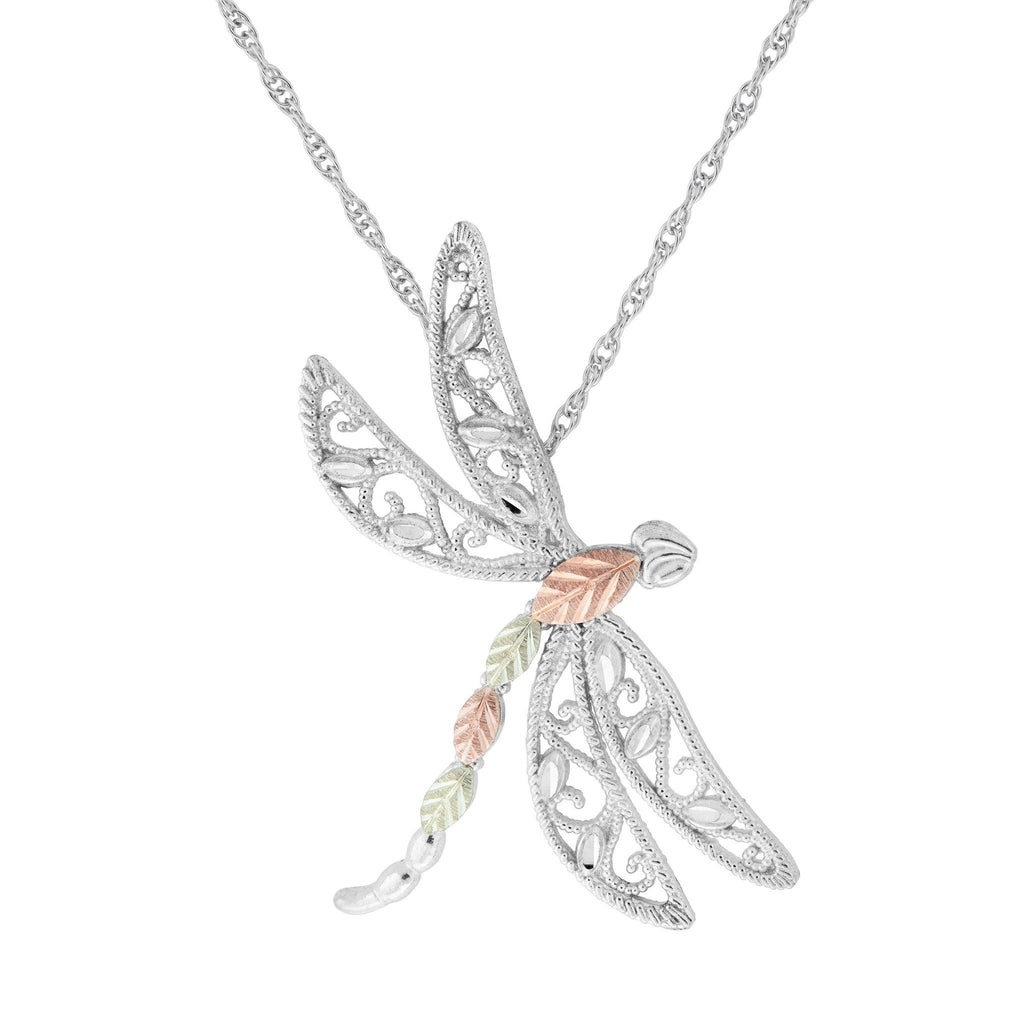 Black Hills Silver Dragonfly Pendant - Sterling Silver with Tri-Color Gold Accents