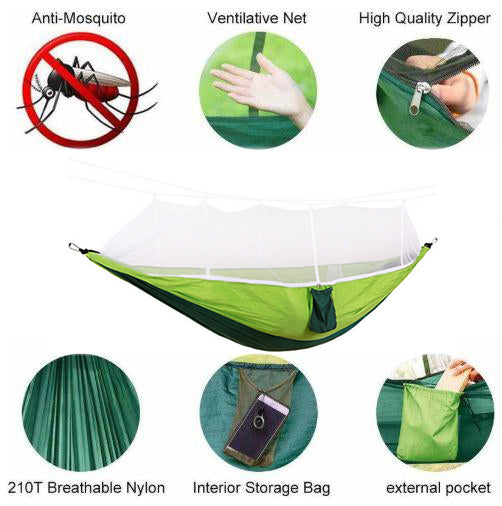 HomeTrendz™ Double Camping Hammock with Mosquito Net | Garden, Backyard, Camping, Backpacking Outdoor Hammock Tent